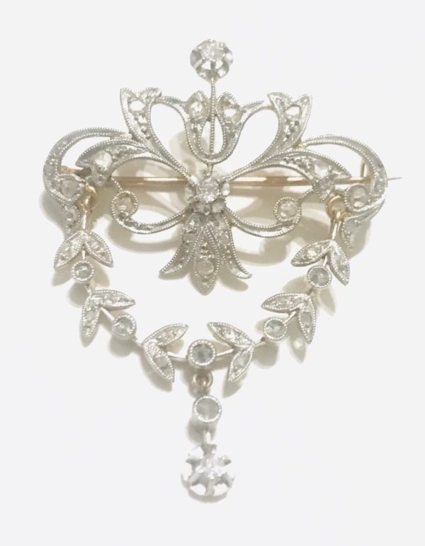 Art Deco χρυσή καρφίτσα με διαμάντια Εκλεκτά Κοσμήματα