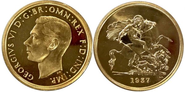 1937 Μεγάλη Βρετανία , πεντόλιρο , Γεώργιος VI Ξένα νομίσματα