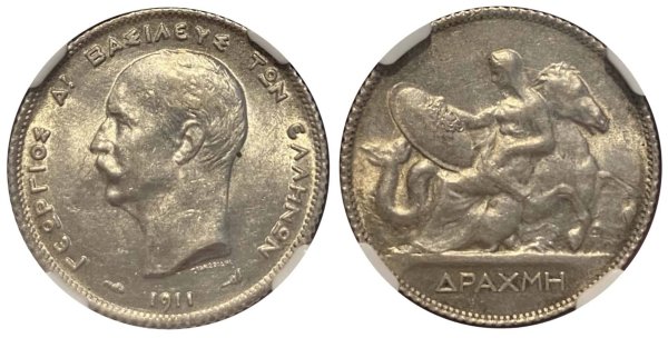 1911 Greece 1 drachma AU58 Ελληνικά Νομίσματα