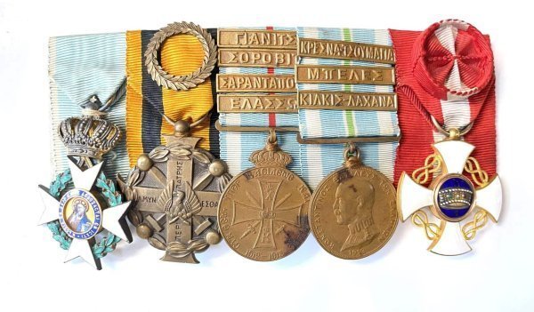 Ελλάς, Μπαρέτα με 5 Απονομές Παράσημα - Στρατιωτικά μετάλλια - Τάγματα αριστείας