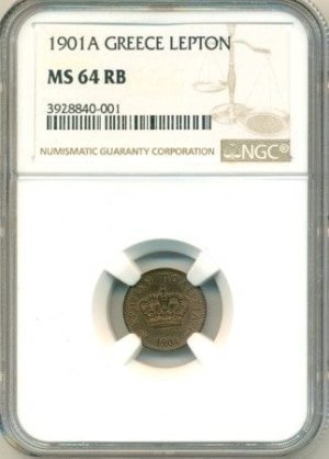 Ελλάδα, Κρήτη , 1 λεπτόν 1901Α, MS 64 RB, NGC Ελληνικά Νομίσματα